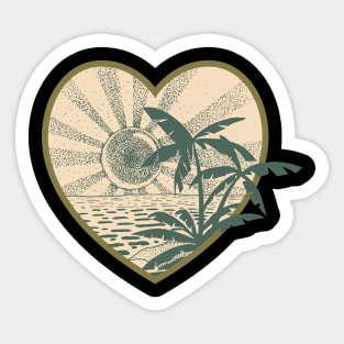 Sunset on tropical island (vintage green) Sticker